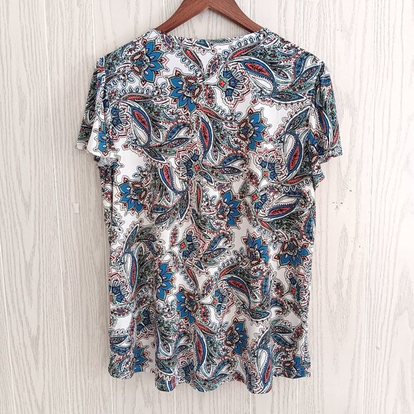 Jones New York Women's Blouse Floral Paisley Short Sleeve Casual Dressy Size‎ XL - Picture 2 of 7